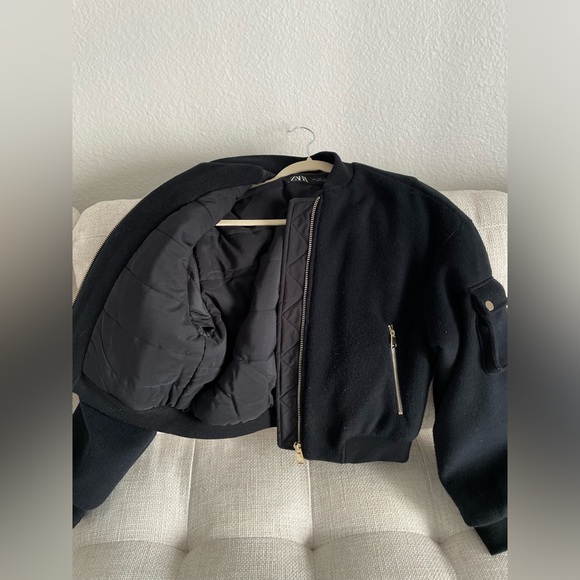 Zara Navy Cropped Bomber Jacket - Picture 2 of 8